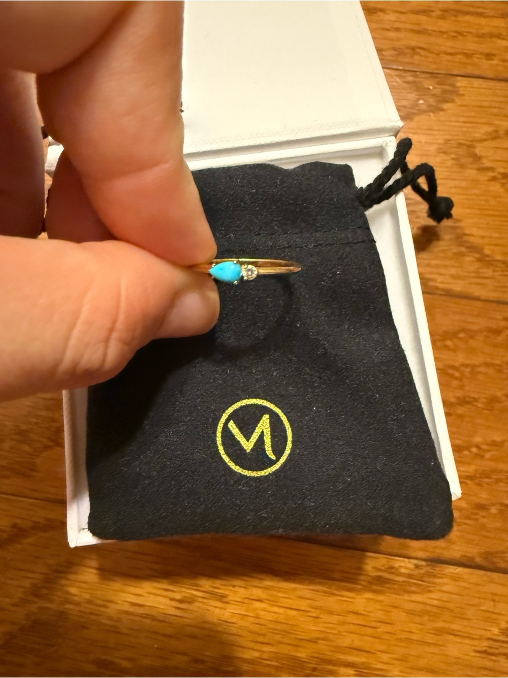 Mejuri 14k Gold Ring with Turquoise Teardrop and White Sapphire